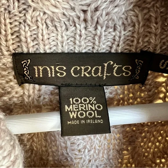 Inis Crafts Merino Wool Long Full-Zip Tunic Cardigan Sweater Beige - Picture 7 of 12